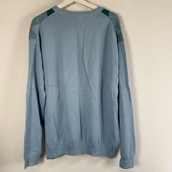 Lacoste Mens Argyle V-Neck Pullover Sweater Size 8 Blue Green 100% Cotton F5178 - Picture 2 of 8